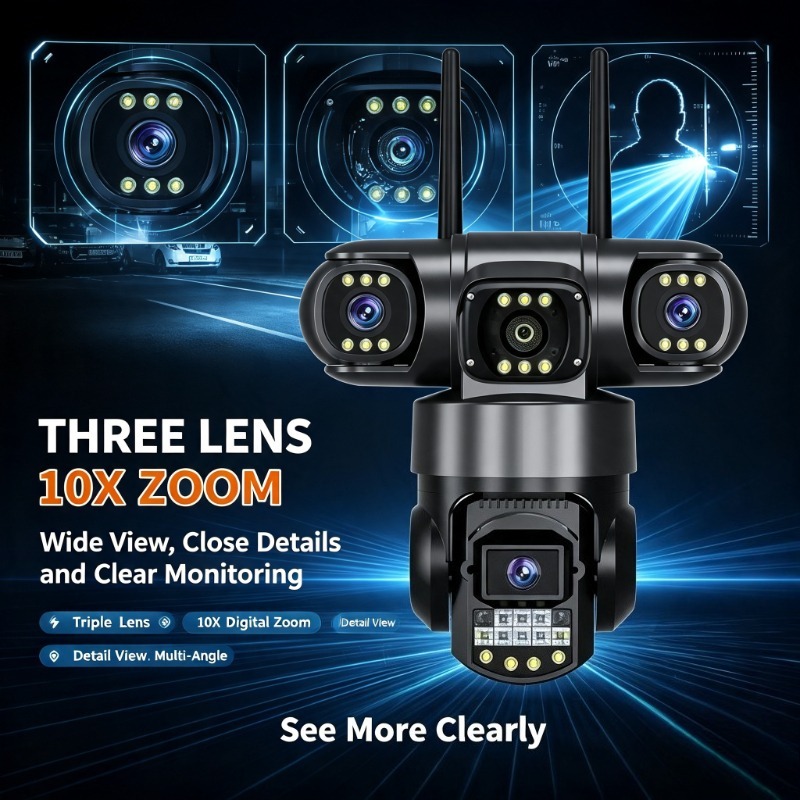 Outdoor Waterproof 3 Lens Secu - Home Yard Security Cameras recension och pris