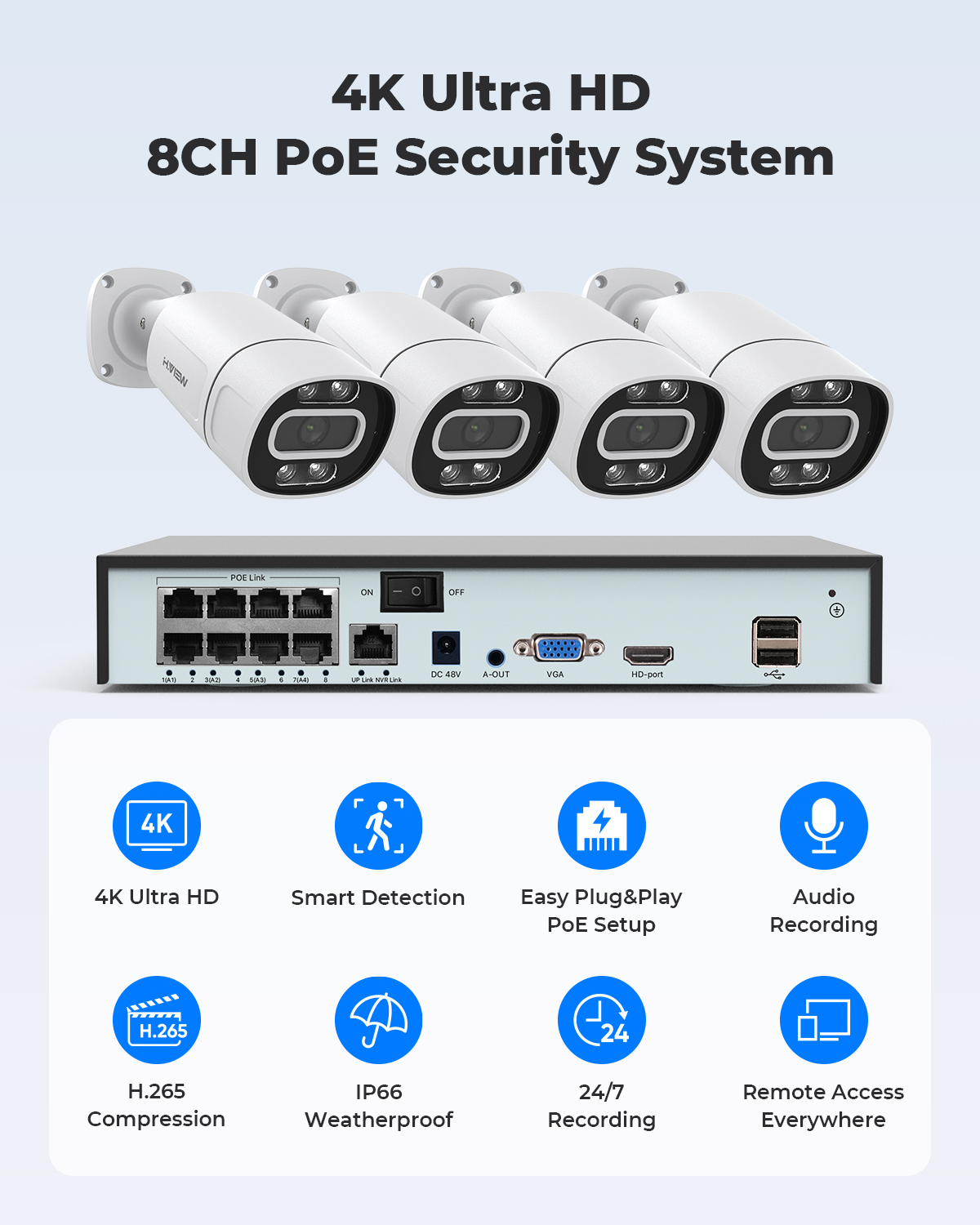 H.View 4K 5Mp 8Mp Poe CCTV Sec - Home Security Technician recension och pris